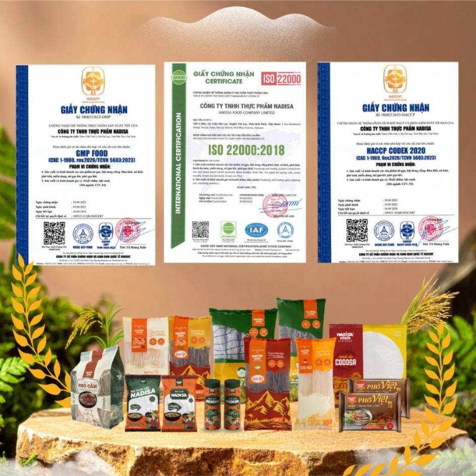 chứng nhận quốc tế Nadisa ISO 22000:2018, HACCP, GMP FOOD