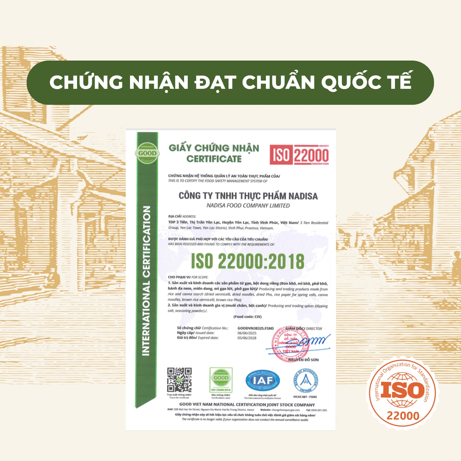 chứng nhận đạt chuẩn quốc tế ISO22000-2018