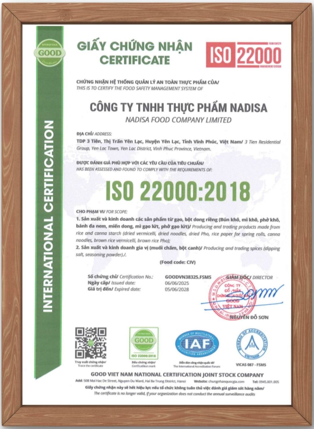 Chứng nhận và tiêu chuẩn quốc tế ISO22000-2018