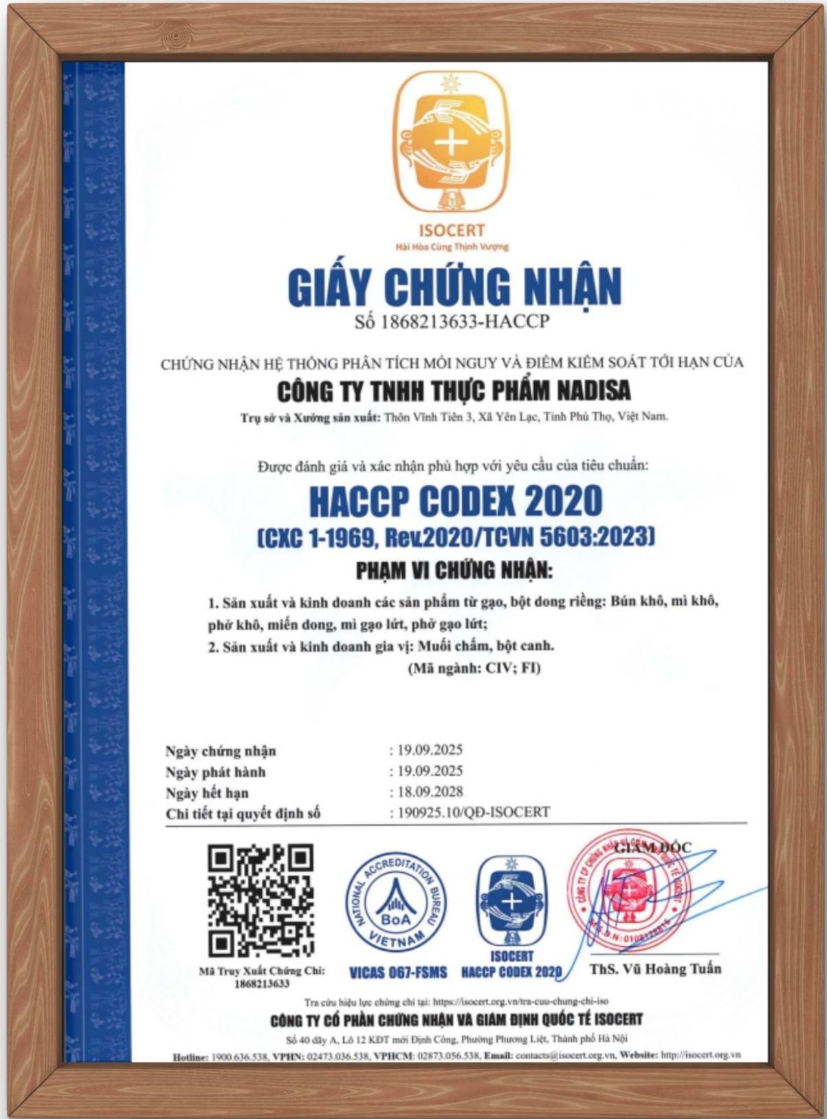 chứng nhận và tiêu chuẩn quốc tế HACCP
